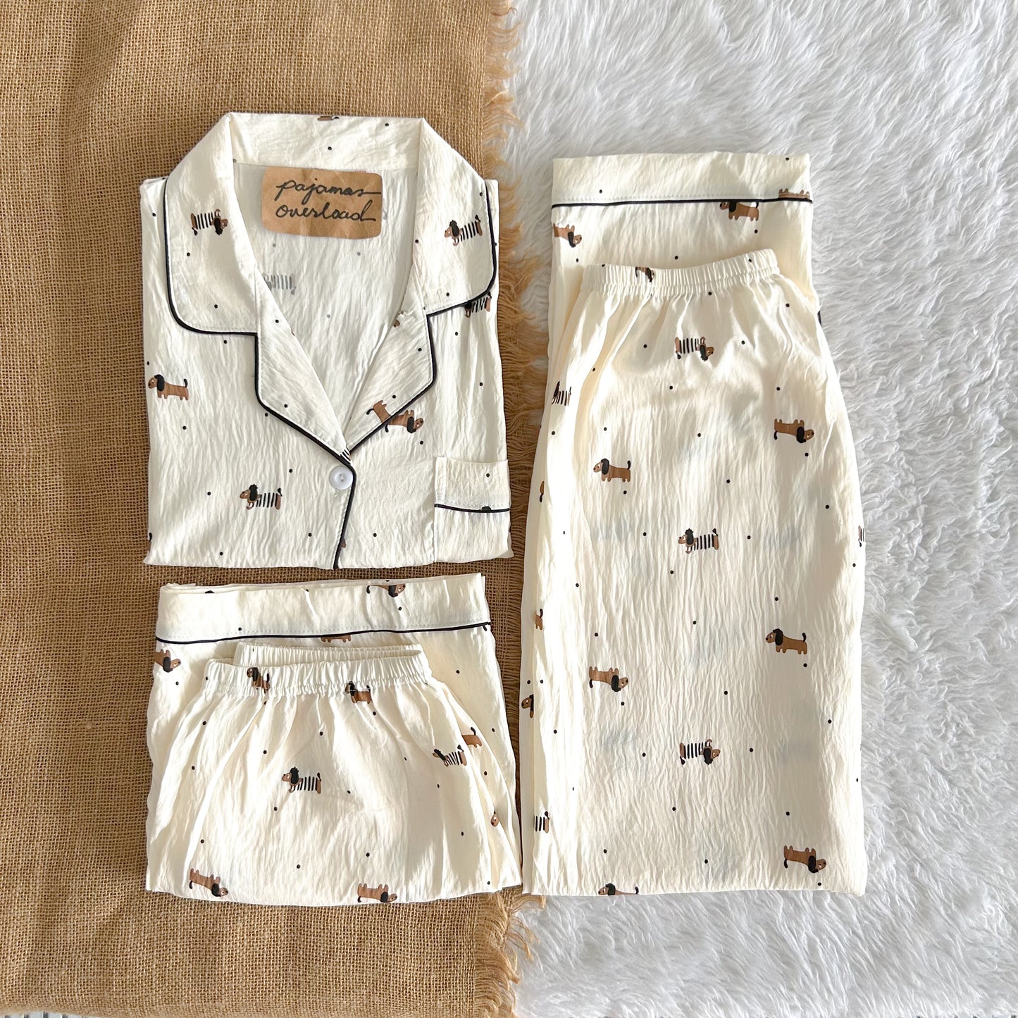 MARTINA | crumpled 3in1 shortsleeves top + pants + shorts sleepwear pajama set | PajamasOverload