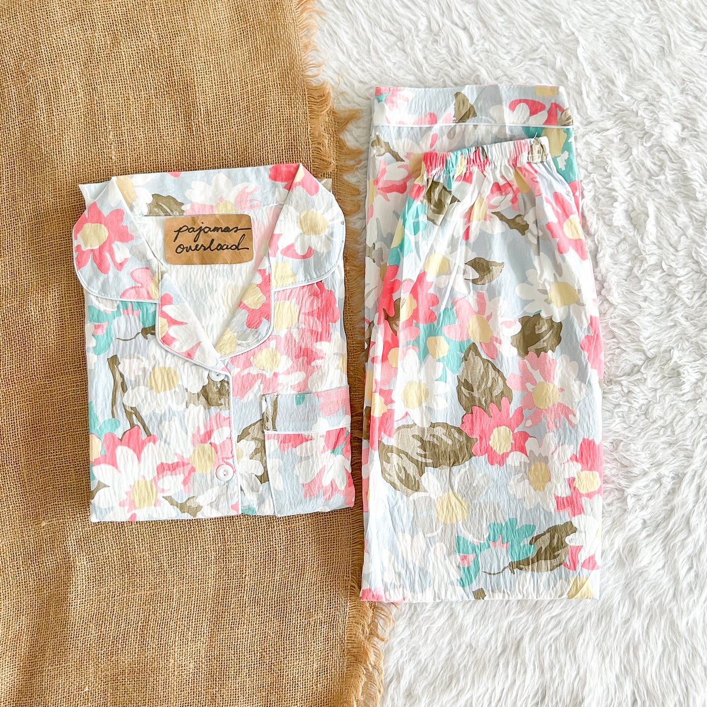 TINA | crumpled shortsleeves top + pants sleepwear pajama set | PajamasOverload