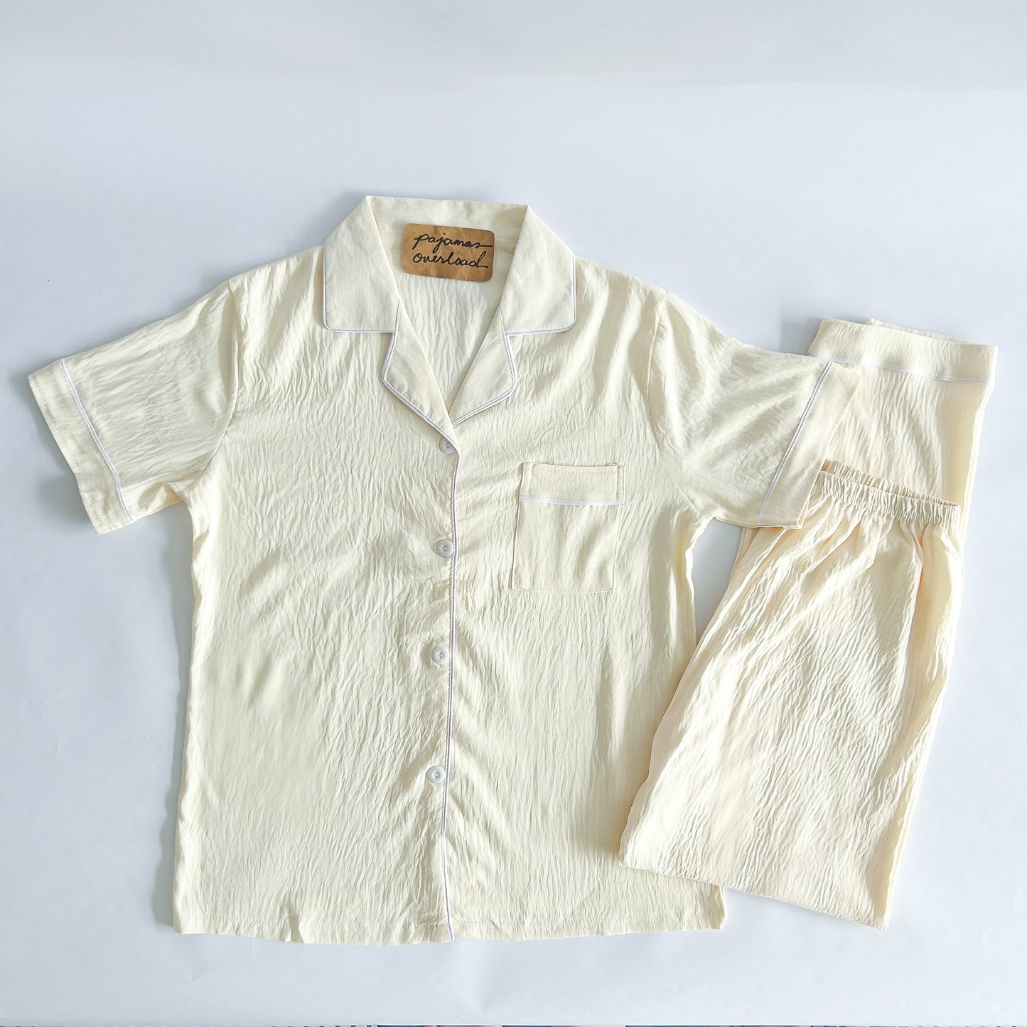 TINA PLAIN | crumpled shortsleeves + pants sleepwear pajama set | PajamasOverload