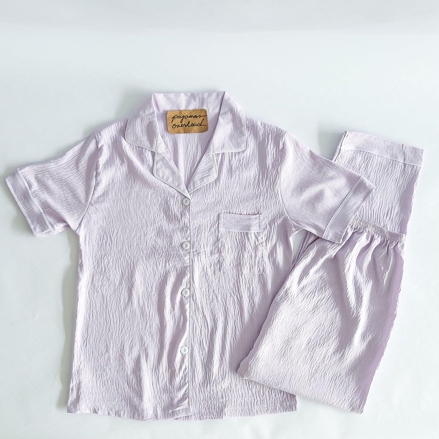 TINA PLAIN | crumpled shortsleeves + pants sleepwear pajama set | PajamasOverload