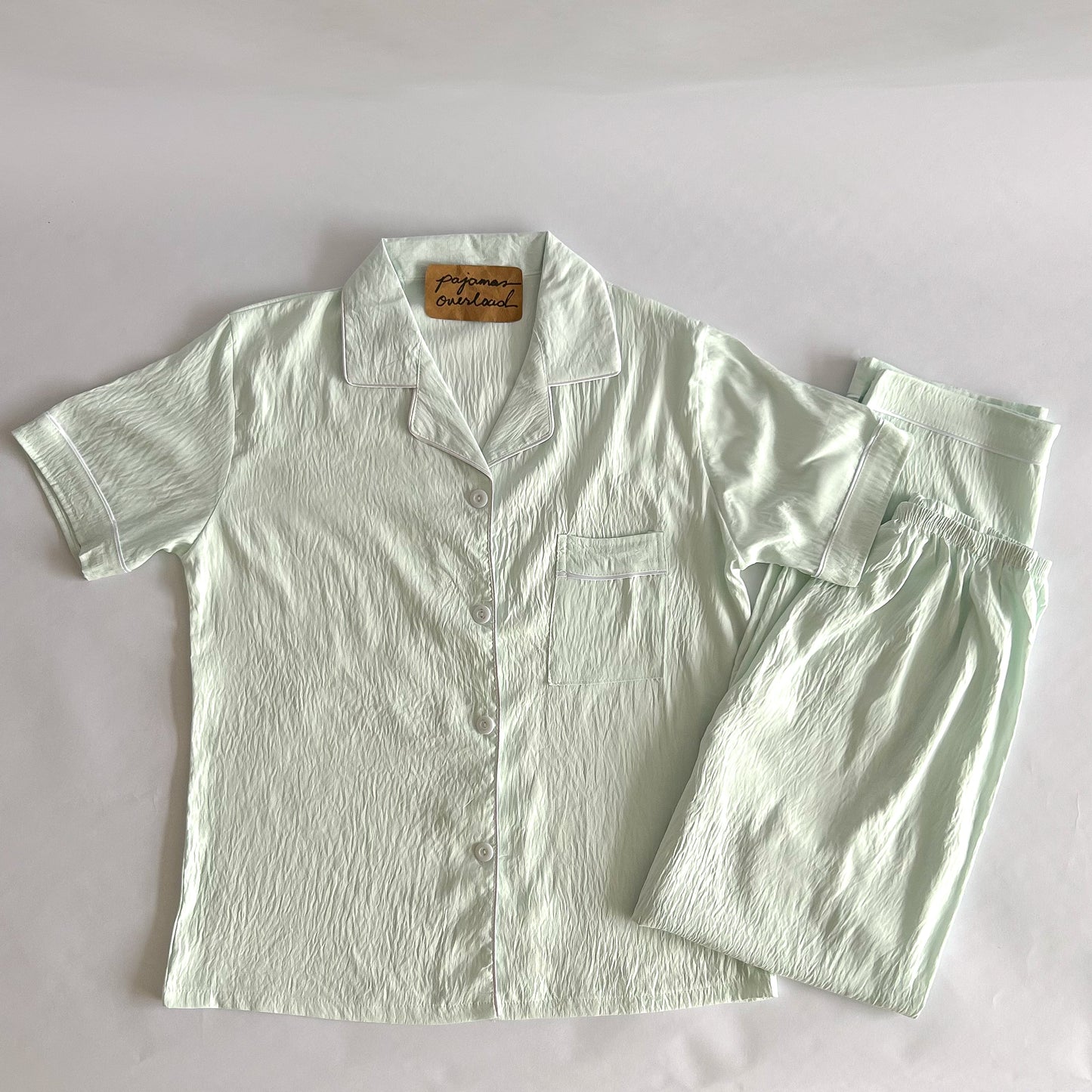 TINA PLAIN | crumpled shortsleeves + pants sleepwear pajama set | PajamasOverload