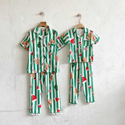 CHRISTMAS BUTTONDOWN FAMILY | polycotton shortsleeves top + pants sleepwear set | PajamasOverload