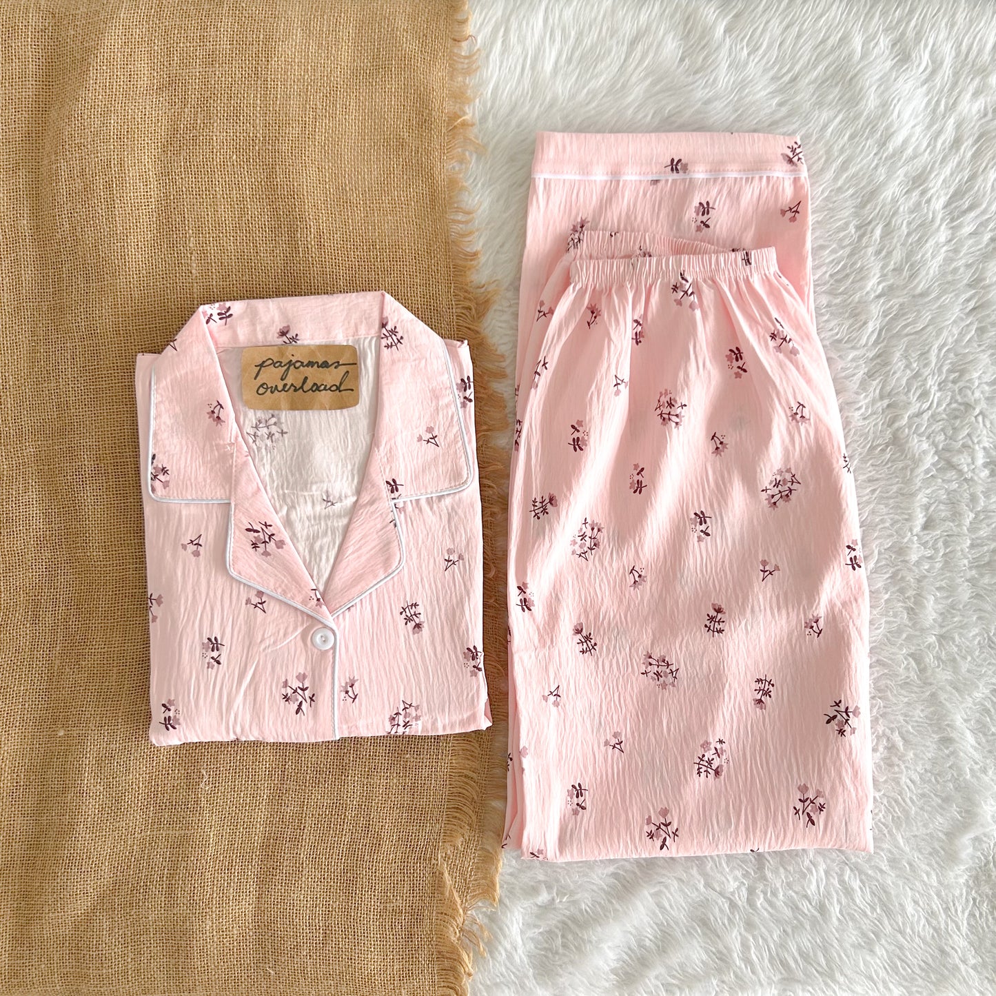 TINA PLUS | crumpled shortsleeves top + pants sleepwear pajama set | PajamasOverload
