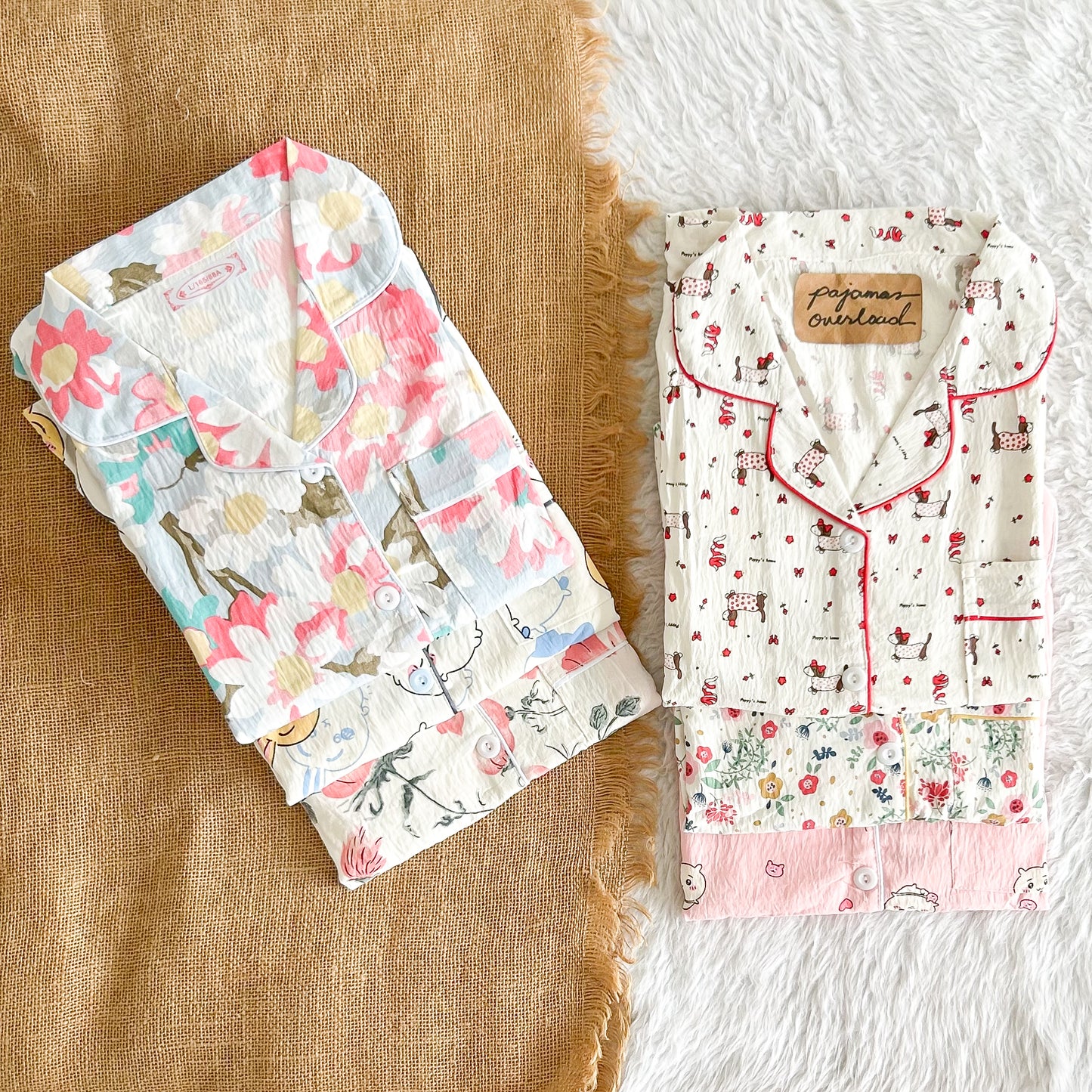 TINA | crumpled shortsleeves top + pants sleepwear pajama set | PajamasOverload