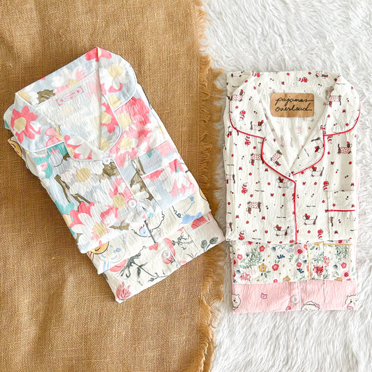 TINA | crumpled shortsleeves top + pants sleepwear pajama set | PajamasOverload