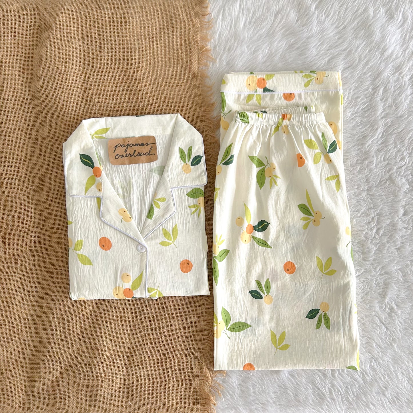 TINA PLUS | crumpled shortsleeves top + pants sleepwear pajama set | PajamasOverload