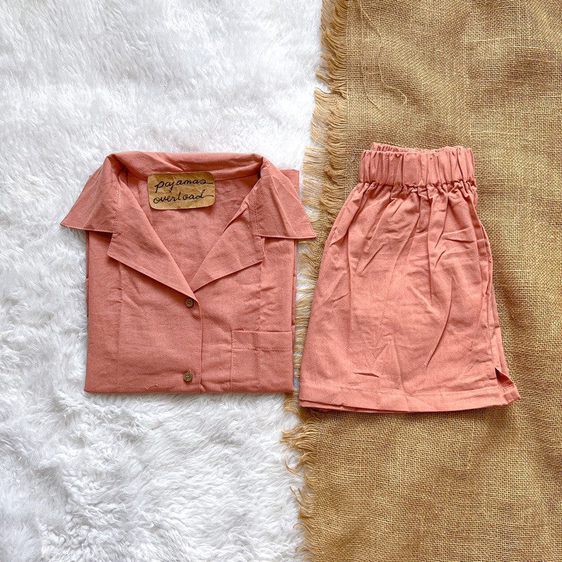 BRIA | premium cotton linen shortsleeves top + shorts sleepwear set | PajamasOverload