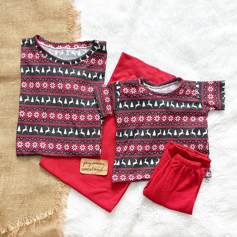 CHRISTMAS FAMILY SET | waffle/knit shirt + pants pajama set | PajamasOverload