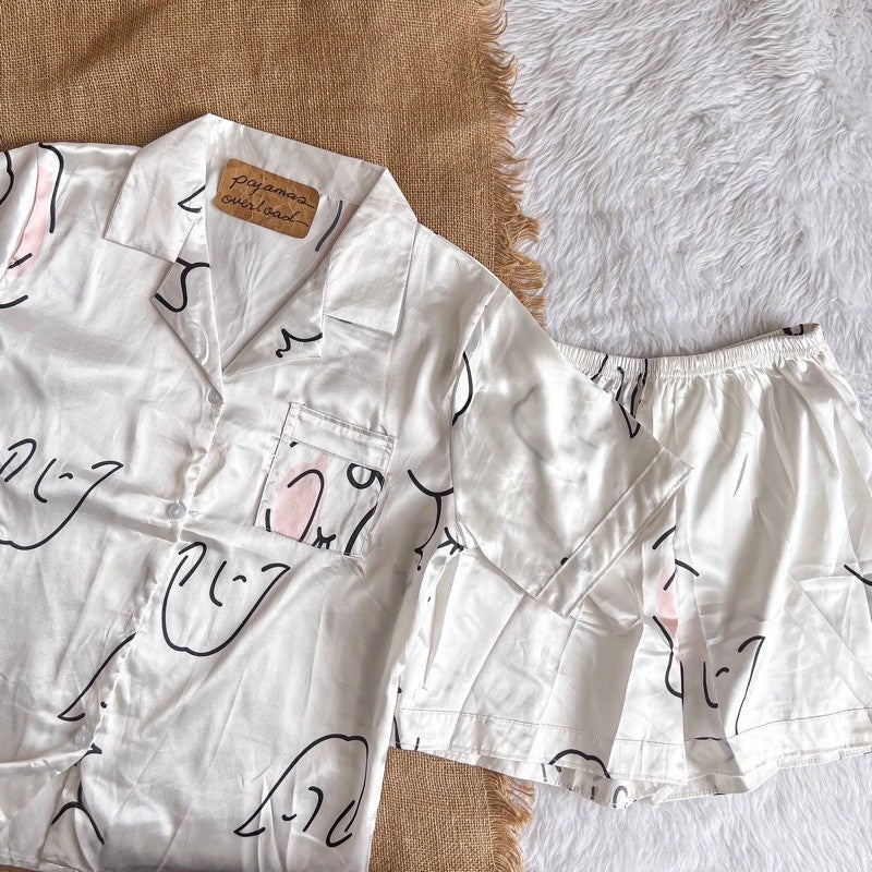 RACHEL | satin shortsleeves + shorts sleepwear pajama set | PajamasOverload