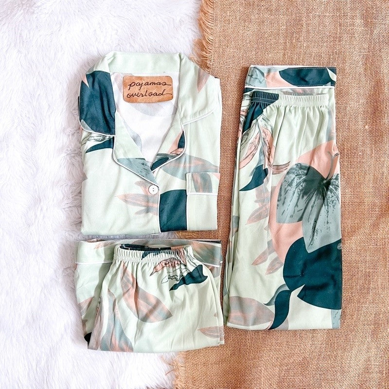 MARSHALL | polycotton shortsleeves top + pants + shorts 3in1 pajama set | PajamasOverload