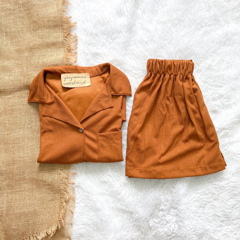 BRIA WAFFLE | waffle knit shortsleeves top + shorts loungewear set | PajamasOverload