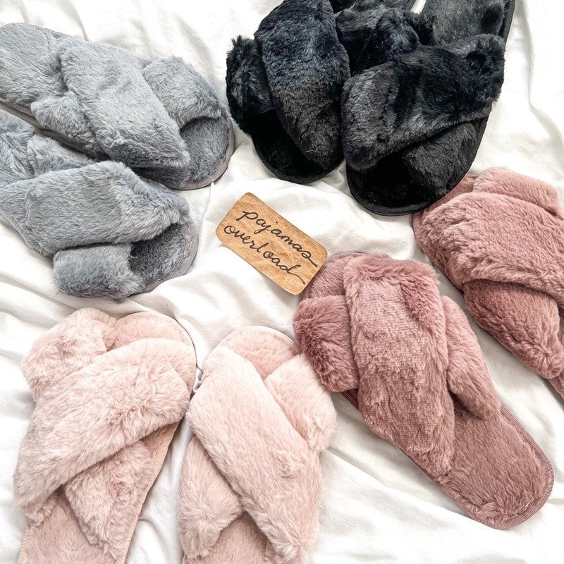 INDOOR SLIPPERS | cross opentoe faux wool slippers | PajamasOverload