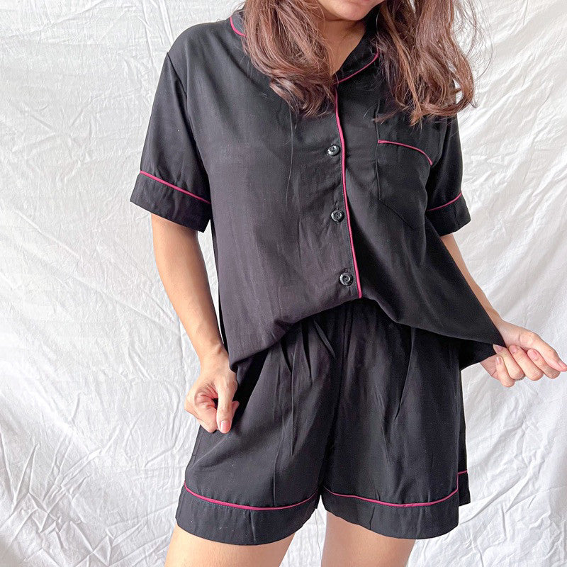 MONICA | soft linen shortsleeves + shorts sleepwear pajama set | PajamasOverload