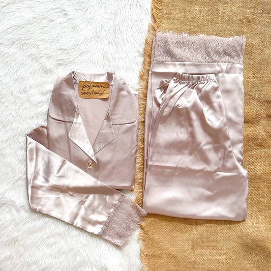 PREMIUM LACED SET | satin silk longsleeves + pants sleepwear pajama set | PajamasOverload