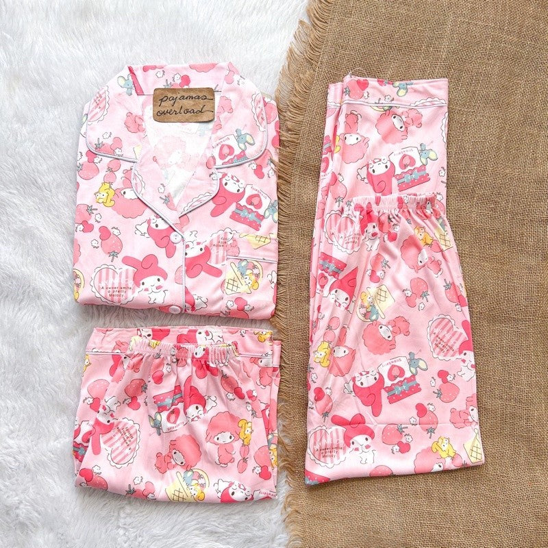 MARSHALL | polycotton shortsleeves top + pants + shorts 3in1 pajama set | PajamasOverload