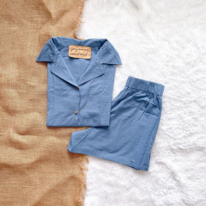 BRIA | premium cotton linen shortsleeves top + shorts sleepwear set | PajamasOverload