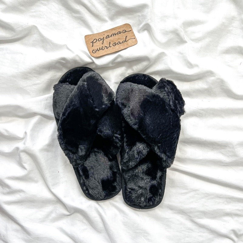 INDOOR SLIPPERS | cross opentoe faux wool slippers | PajamasOverload