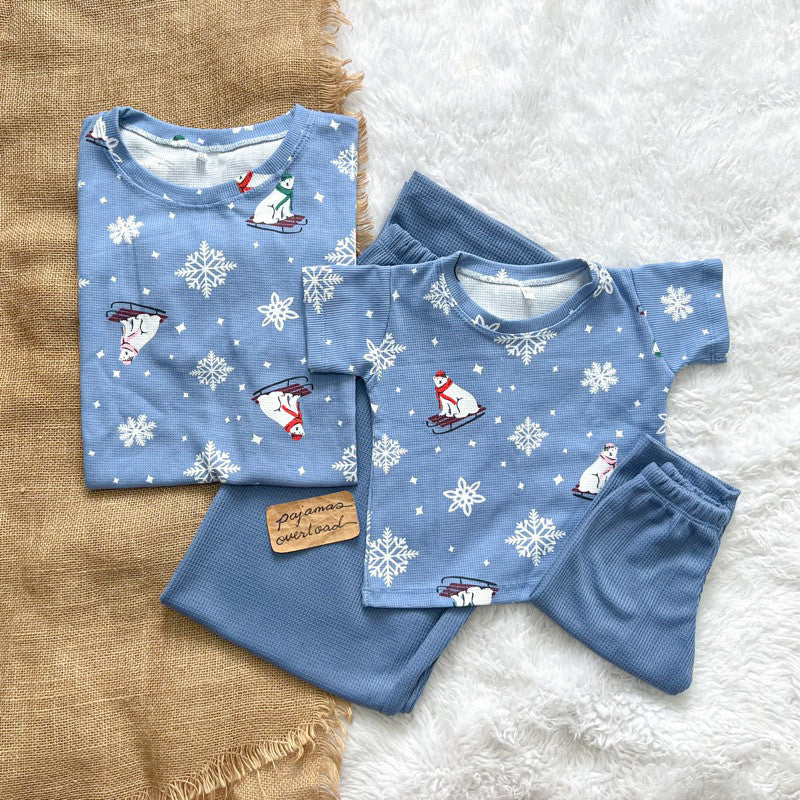 CHRISTMAS FAMILY SET | waffle/knit shirt + pants pajama set | PajamasOverload