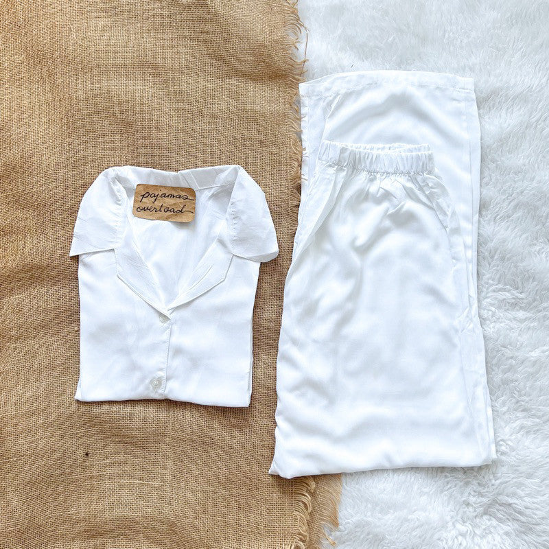 MERLIN | soft linen/Challis shortsleeves + pants sleepwear pajama set | PajamasOverload