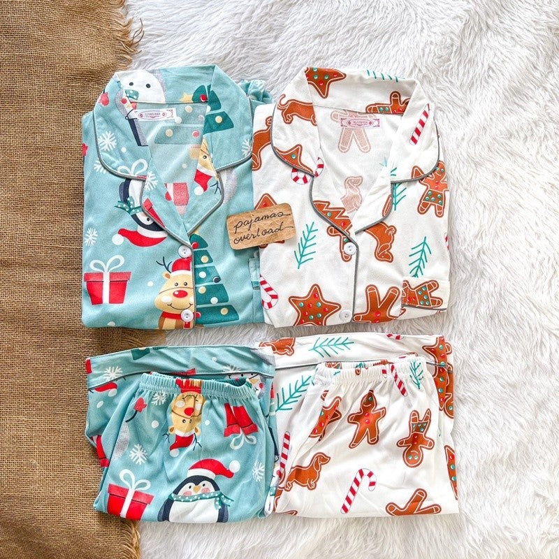 CHRISTMAS SHORTS | polycotton/satin shortsleeves + shorts pajama set | PajamasOverload