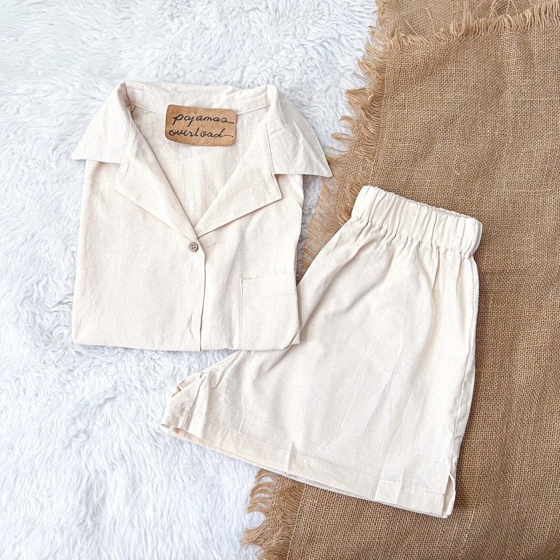 BRIA | premium cotton linen shortsleeves top + shorts sleepwear set | PajamasOverload