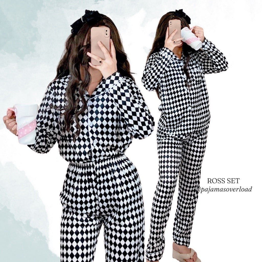 ROSS | polyester cotton long sleeves + pants sleepwear set | PajamasOverload