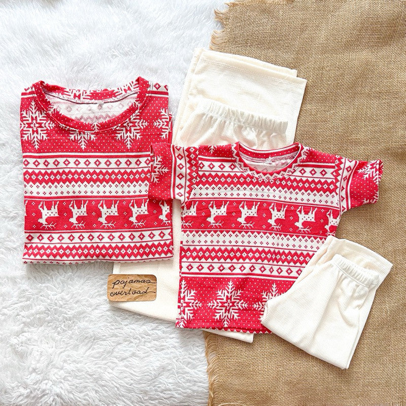 CHRISTMAS FAMILY SET | waffle/knit shirt + pants pajama set | PajamasOverload