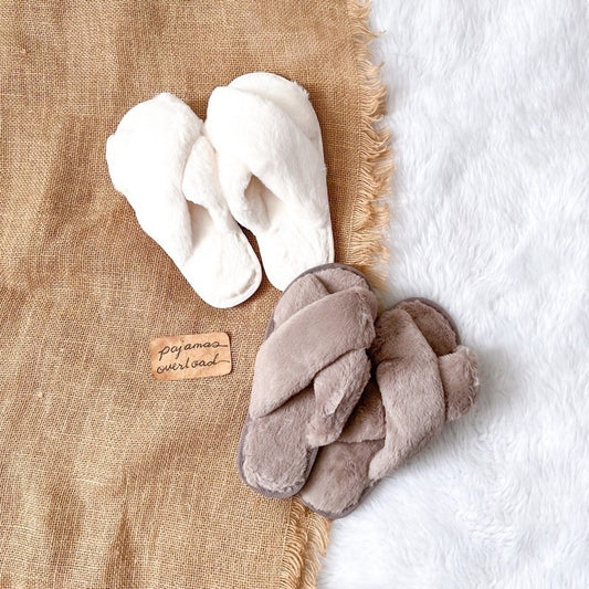 INDOOR SLIPPERS | cross opentoe faux wool slippers | PajamasOverload