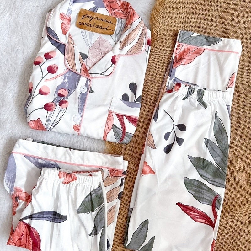 MARSHALL | polycotton shortsleeves top + pants + shorts 3in1 pajama set | PajamasOverload