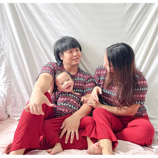 CHRISTMAS FAMILY SET | waffle/knit shirt + pants pajama set | PajamasOverload