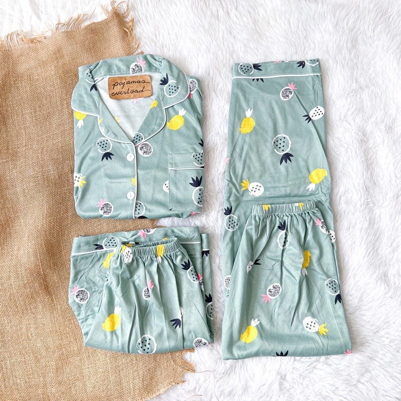 MARSHALL | polycotton shortsleeves top + pants + shorts 3in1 pajama set | PajamasOverload