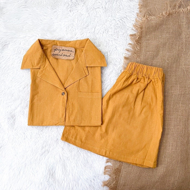 BRIA | premium cotton linen shortsleeves top + shorts sleepwear set | PajamasOverload