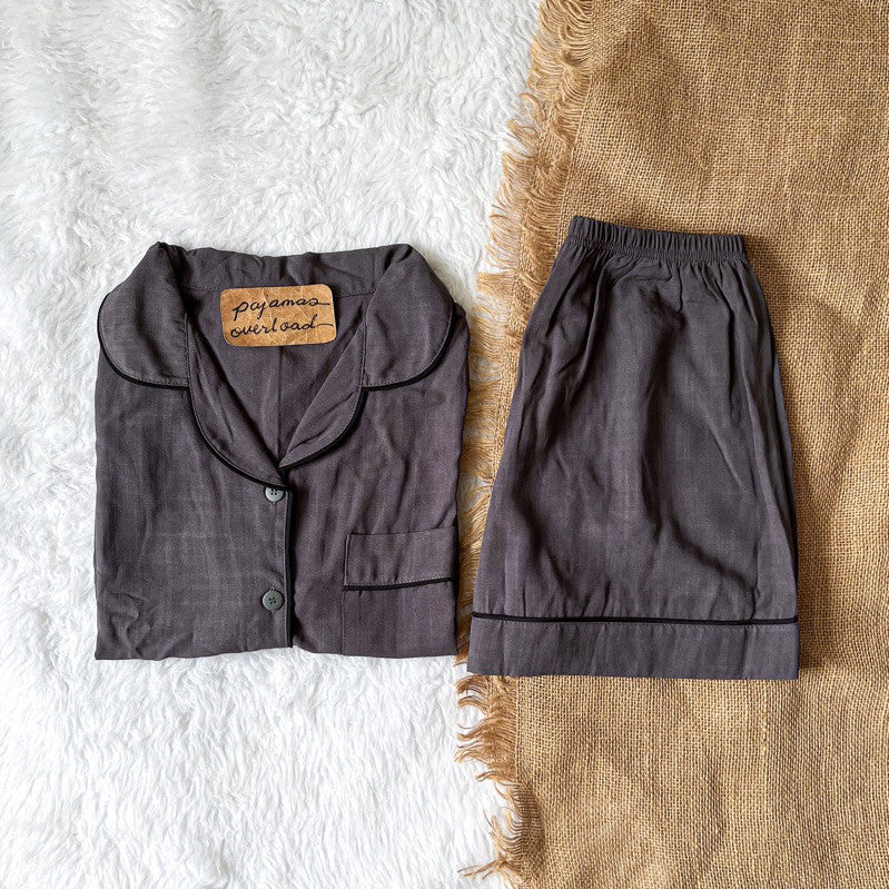 MONICA | soft linen shortsleeves + shorts sleepwear pajama set | PajamasOverload