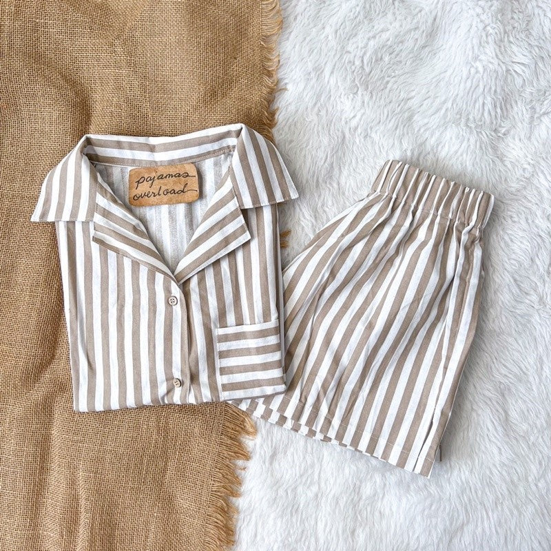 BRIA | premium cotton linen shortsleeves top + shorts sleepwear set | PajamasOverload