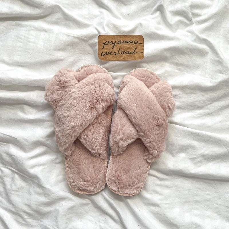 INDOOR SLIPPERS | cross opentoe faux wool slippers | PajamasOverload