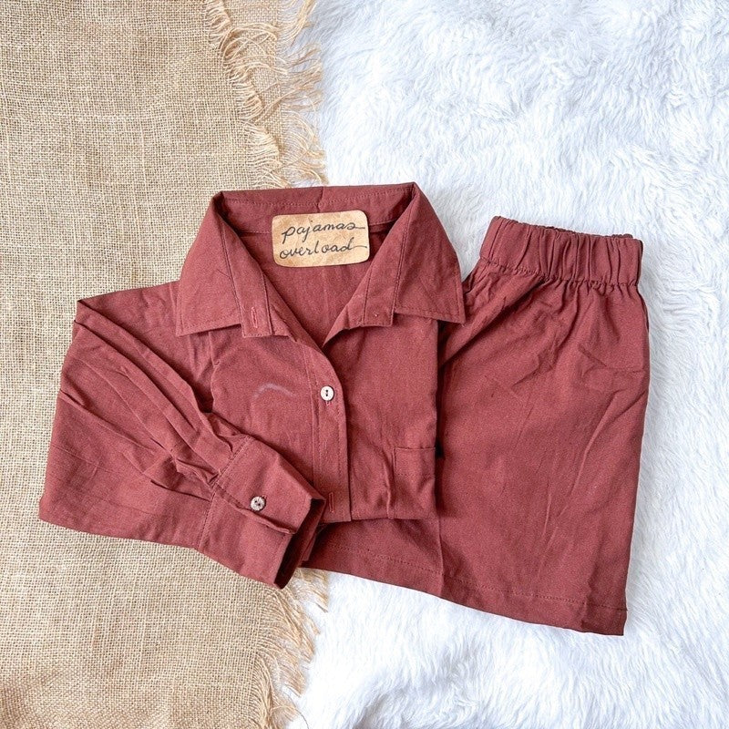REI SET | cotton linen longsleeves oversized top + shorts loungewear set | PajamasOverload