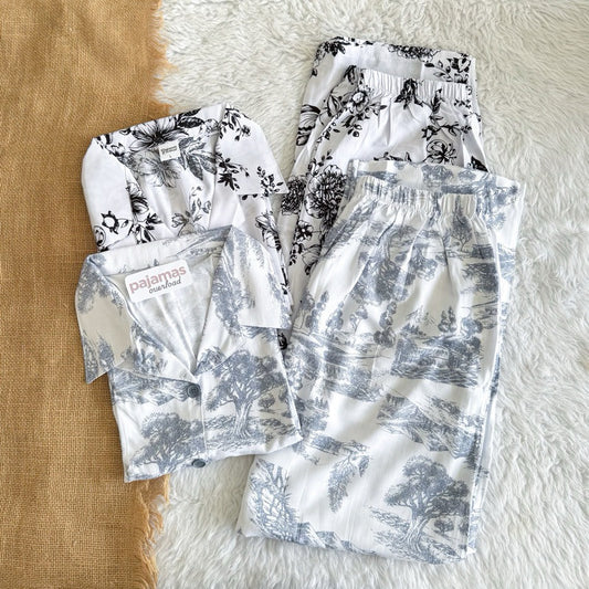 MERLIN | soft linen/Challis shortsleeves + pants sleepwear pajama set | PajamasOverload