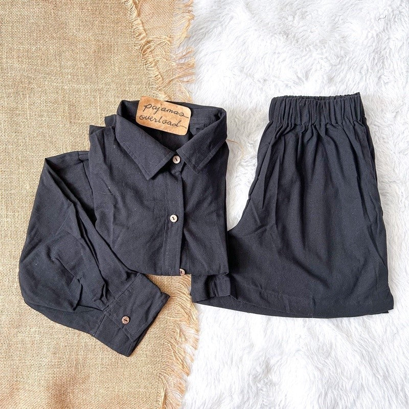 REI SET | cotton linen longsleeves oversized top + shorts loungewear set | PajamasOverload