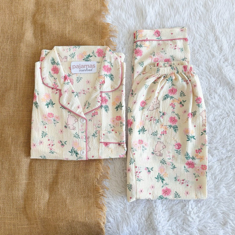 TINA | bubble gauze shortsleeves top + pants sleepwear pajama set | PajamasOverload