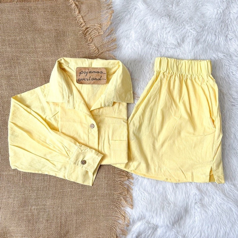 REI SET | cotton linen longsleeves oversized top + shorts loungewear set | PajamasOverload