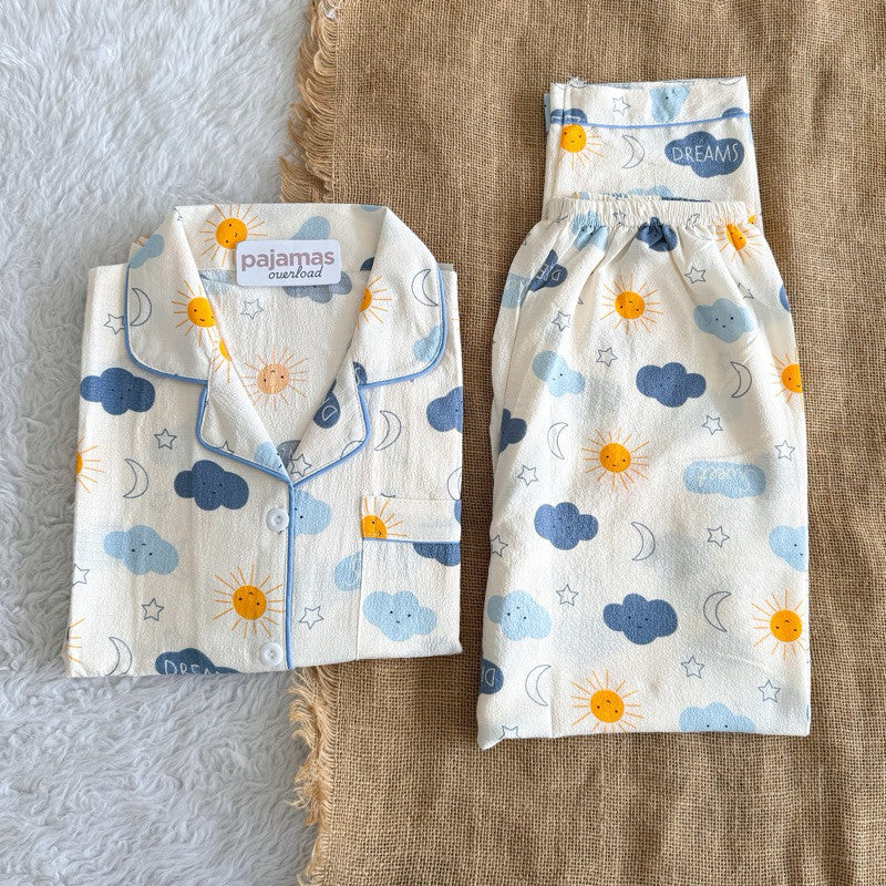 TINA | bubble gauze shortsleeves top + pants sleepwear pajama set | PajamasOverload