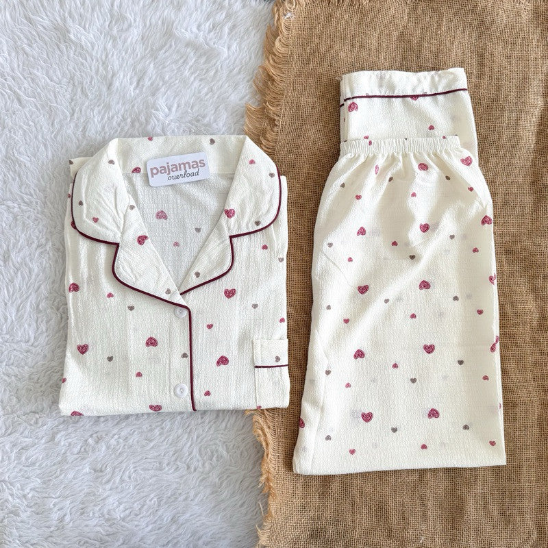 TINA | bubble gauze shortsleeves top + pants sleepwear pajama set | PajamasOverload