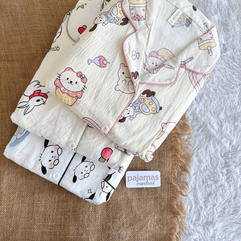MARTINA | crumpled 3in1 shortsleeves top + pants + shorts sleepwear pajama set | PajamasOverload