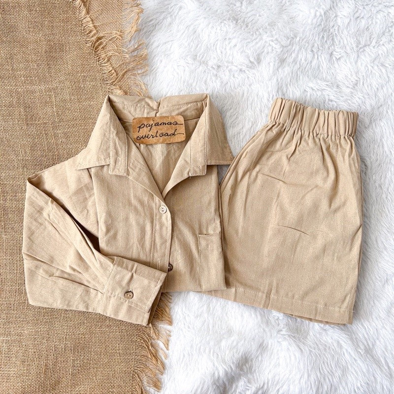 REI SET | cotton linen longsleeves oversized top + shorts loungewear set | PajamasOverload