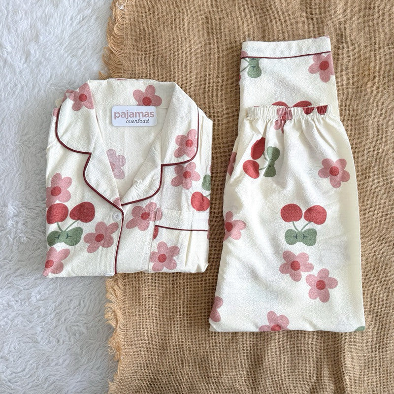 TINA | bubble gauze shortsleeves top + pants sleepwear pajama set | PajamasOverload