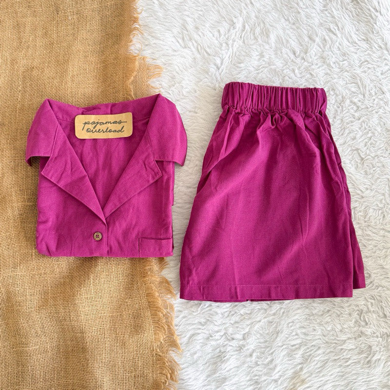 BRIA | premium cotton linen shortsleeves top + shorts sleepwear set | PajamasOverload