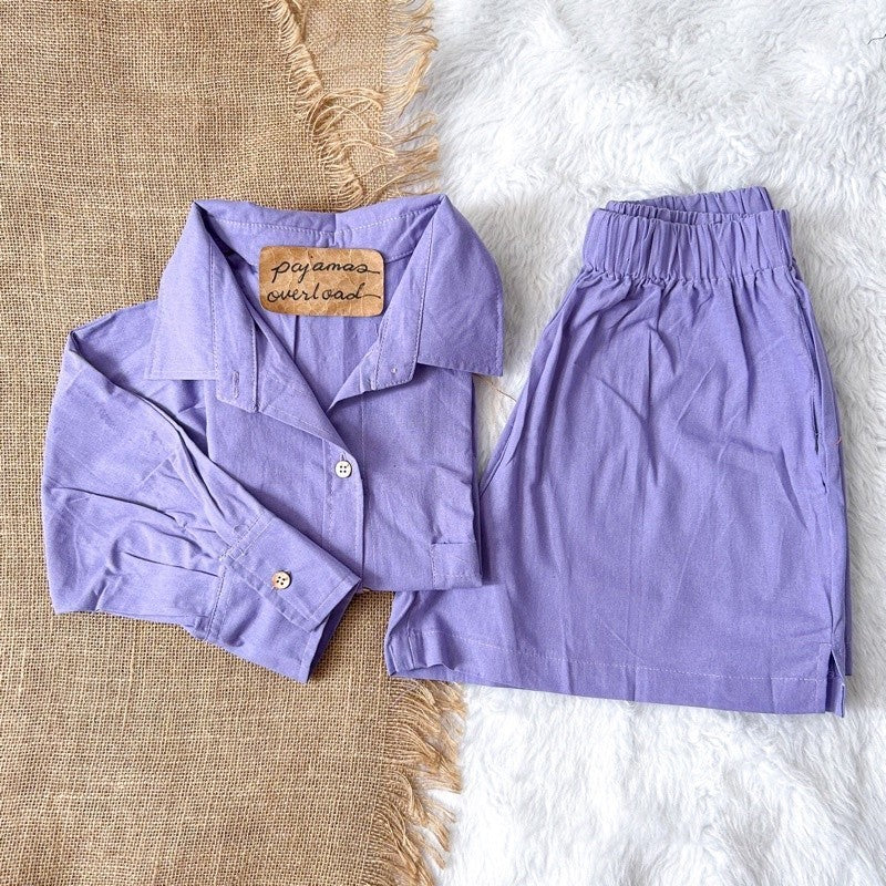 REI SET | cotton linen longsleeves oversized top + shorts loungewear set | PajamasOverload