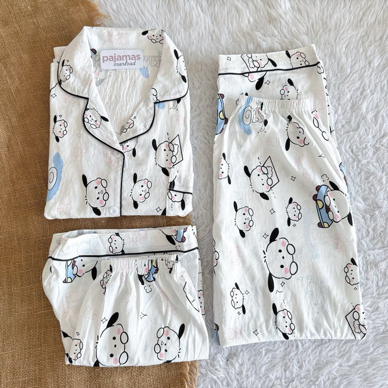 MARTINA | crumpled 3in1 shortsleeves top + pants + shorts sleepwear pajama set | PajamasOverload