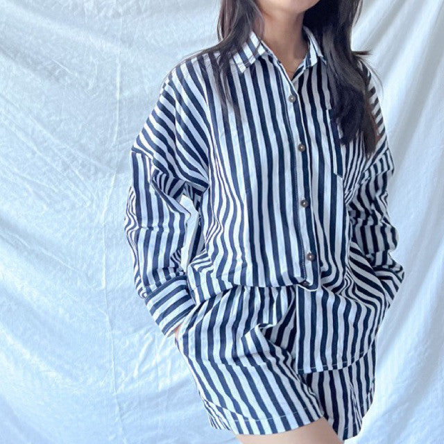 REI SET | cotton linen longsleeves oversized top + shorts loungewear set | PajamasOverload