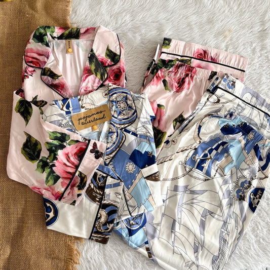 ALTHEA | silk satin longsleeves + pants sleepwear pajama set | PajamasOverload